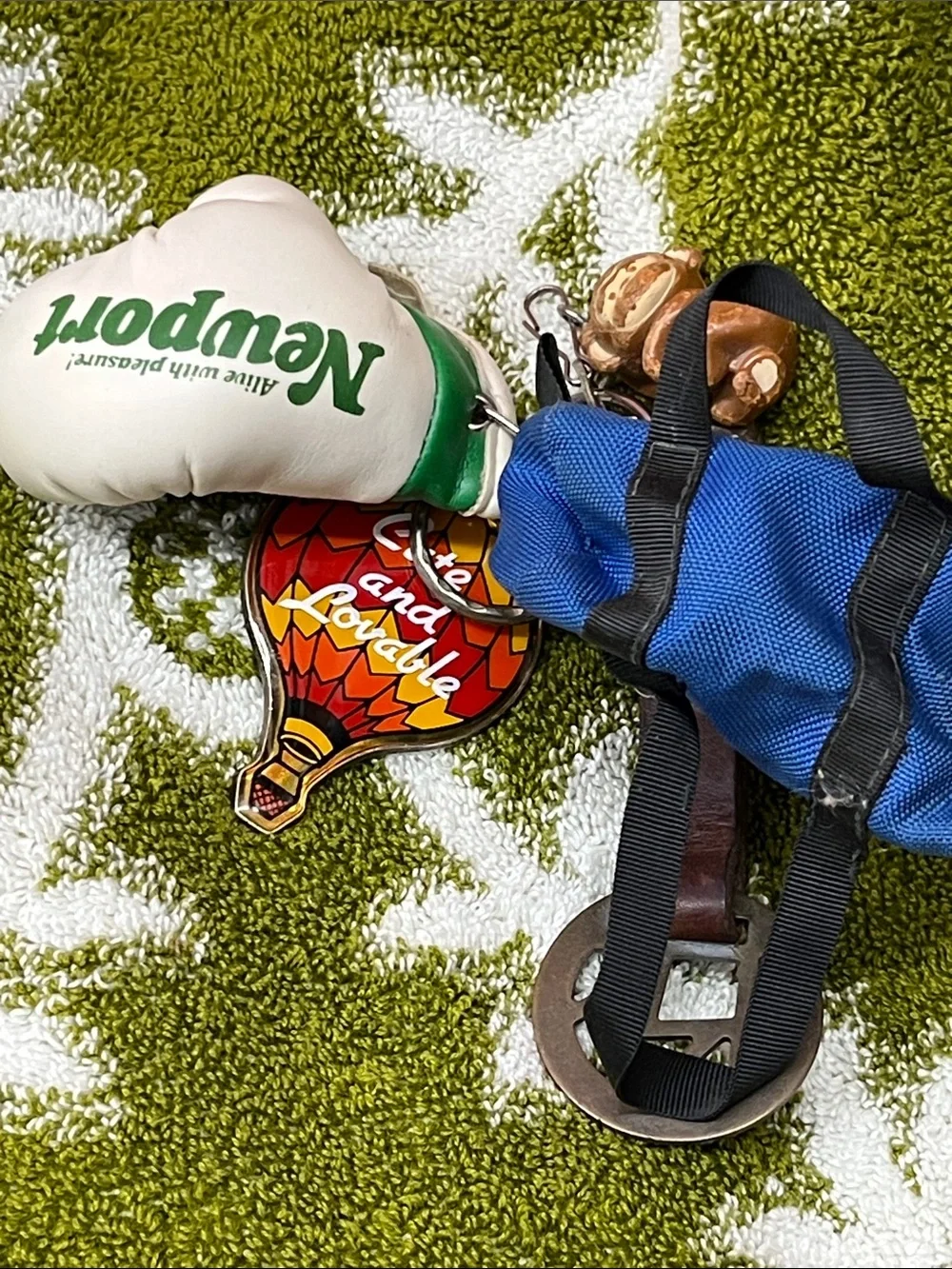 Blue Nylon Key & Card Holder with Hot Air Balloon and Leather Tag